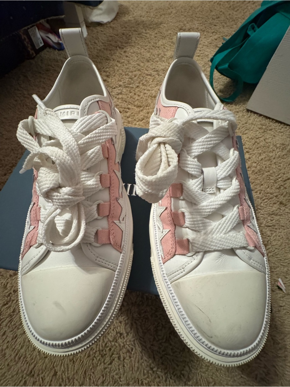 AMIRI Pink and White Star-Embellished Low Top Sneakers - Picture 3 of 11